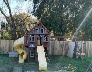 Illustration de l'article : Un couple transforme la cabane de ses enfants en un parc extérieur pour chat