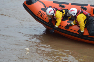 Illustration de l'article : Des sauveteurs en mer viennent en aide à un félin tombé dans une rivière et glacé
