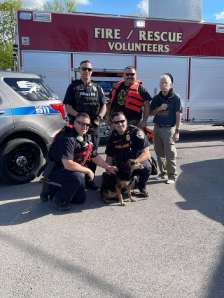 Illustration de l'article : Un chien se retrouve pris au piège d’un canal et s’en sort grâce à l’intervention des pompiers