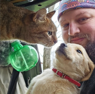 Illustration de l'article : À l’occasion d’un road trip, un duo humain-félin réussit un nouvel exploit en venant au secours d’une chienne blessée