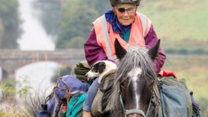 Illustration : "Cette mamie de 80 ans réalise, chaque année, un périple de 1000 kilomètres à cheval avec son chien handicapé "